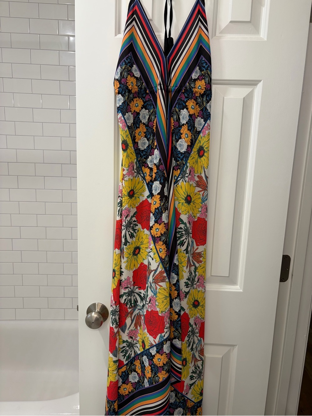 fab'rik Multi-Color Floral Stripe Maxi Dress